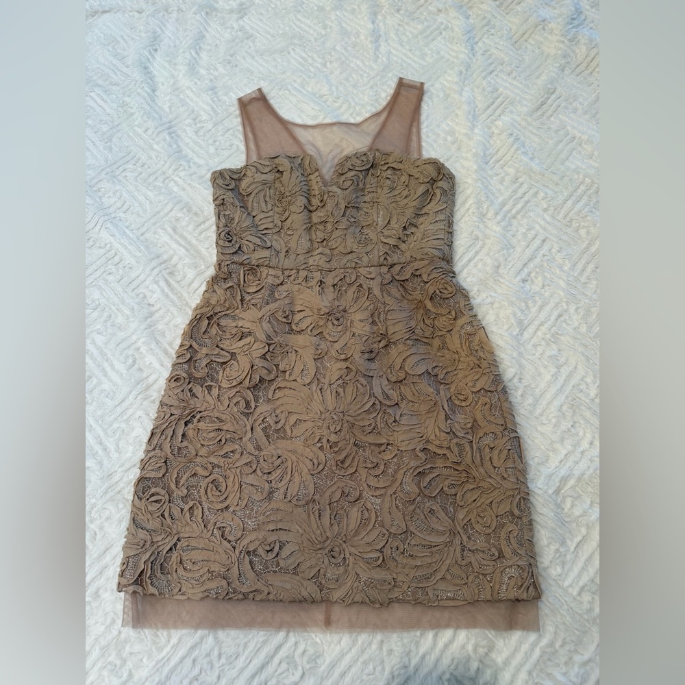 BCBGMaxAzria Strapless Lace Dress in Tan